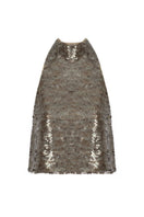 Brown halter sequin top by Tayfun Kaba featuring shimmering sequins and a stylish halter neckline.