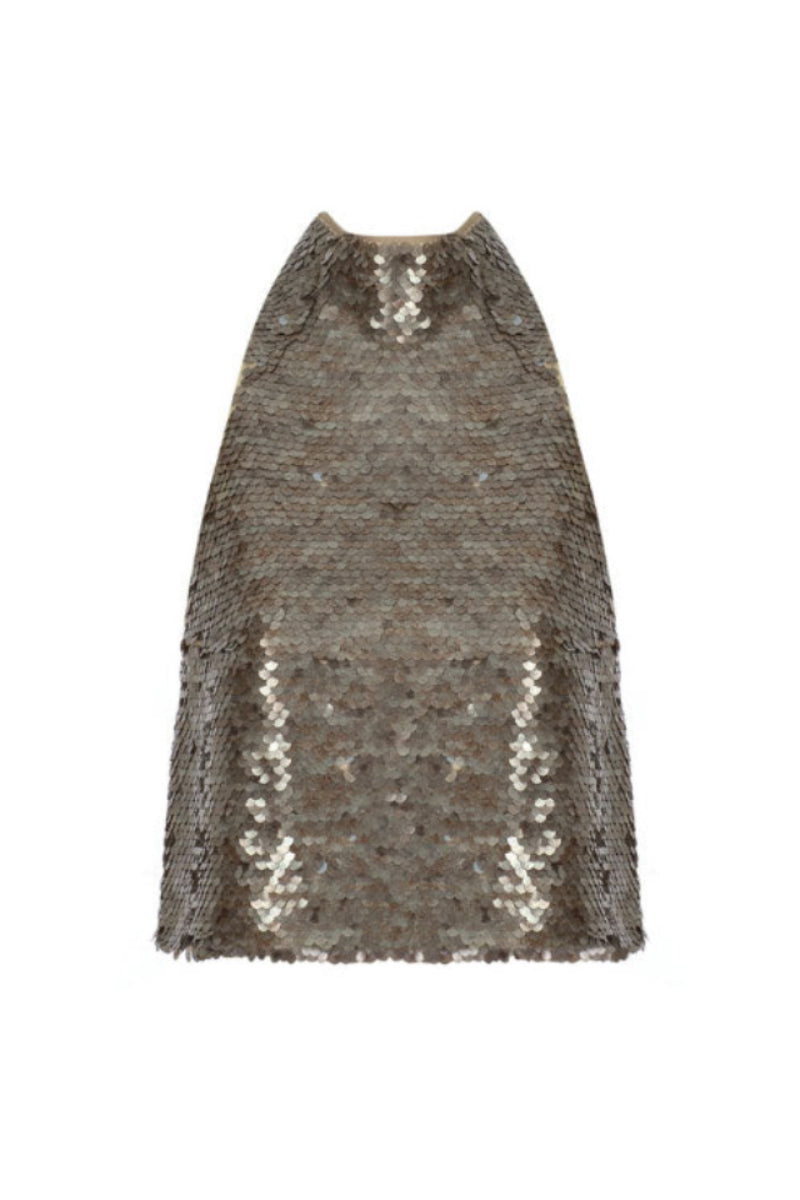 Brown halter sequin top by Tayfun Kaba featuring shimmering sequins and a stylish halter neckline.