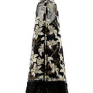 Black Valenciani halter-neck maxi dress with floral print, flowing fabric, and elegant sleeveless design.
