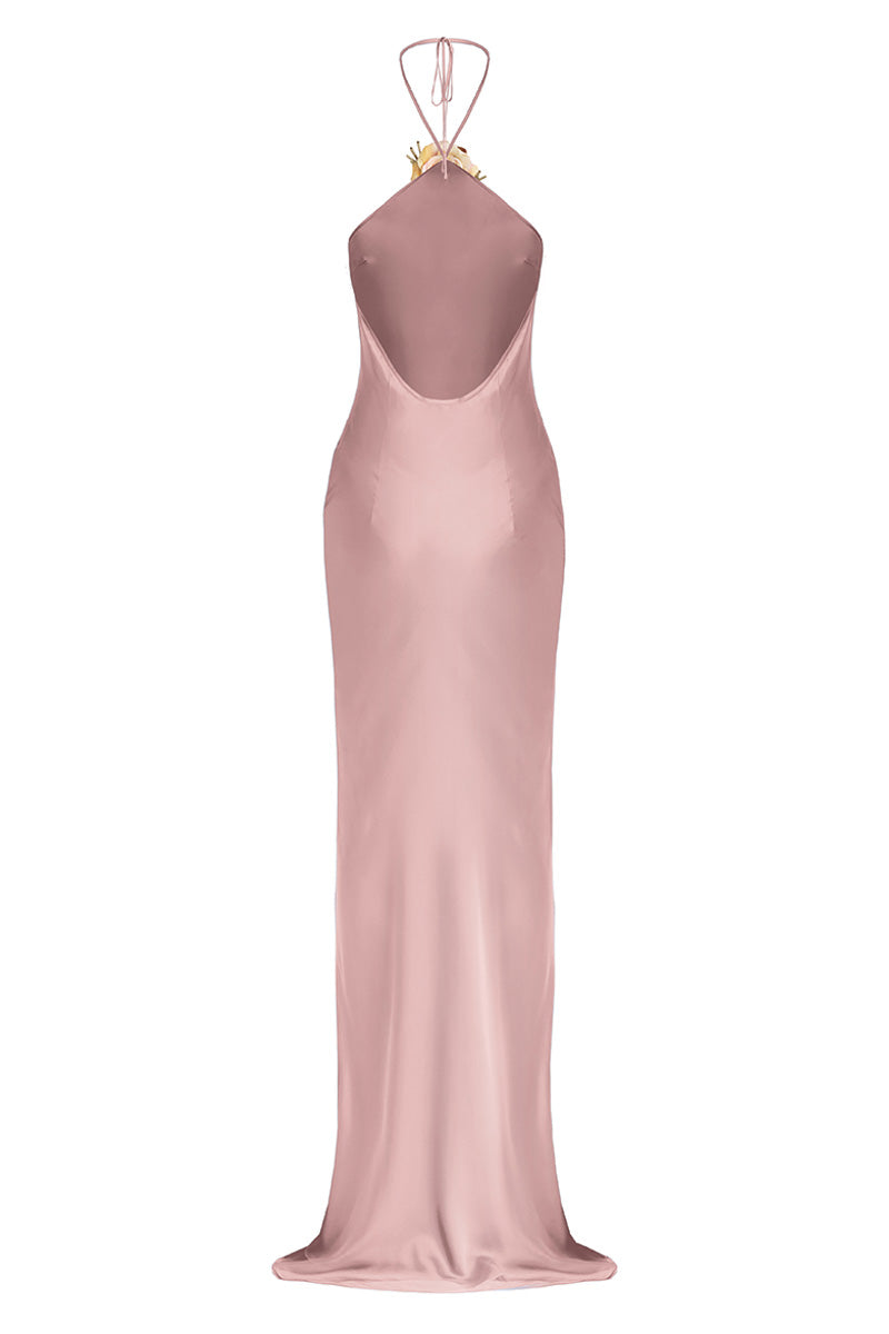 HALTER BIAS MAXI SLIP DRESS IN DUSTY PINK - CULT MIA