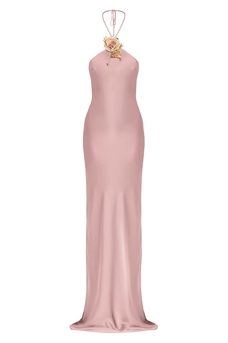 Stolen Stores HALTER BIAS MAXI SLIP DRESS IN DUSTY PINK