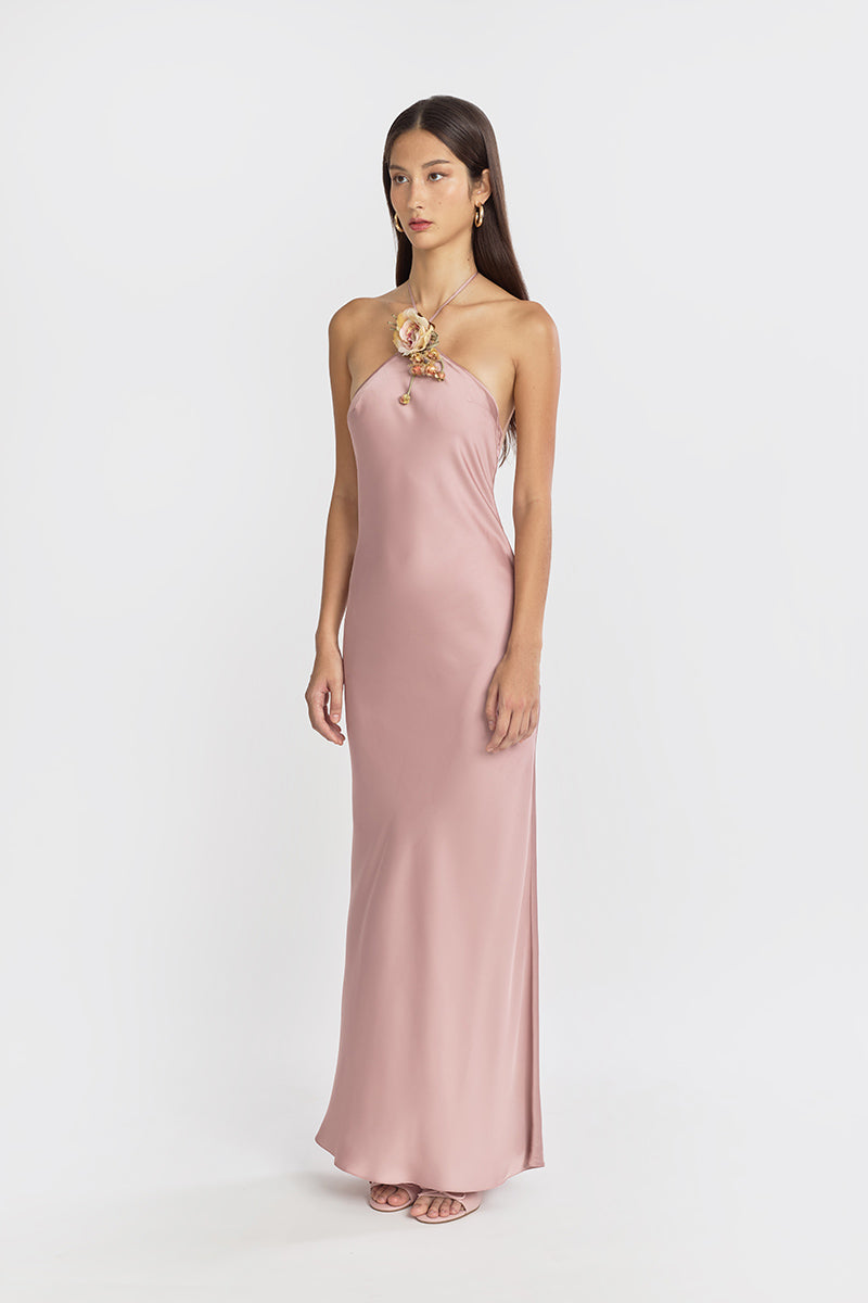 HALTER BIAS MAXI SLIP DRESS IN DUSTY PINK - CULT MIA