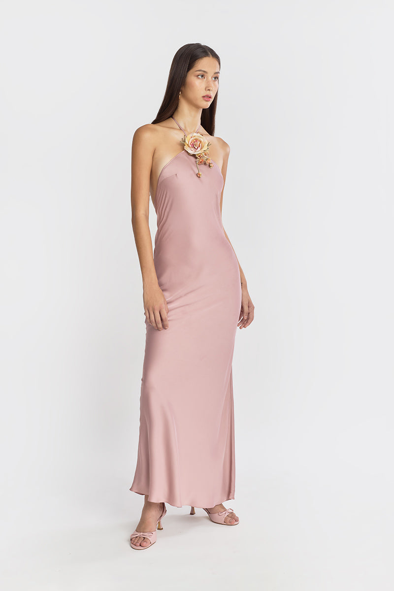 HALTER BIAS MAXI SLIP DRESS IN DUSTY PINK - CULT MIA