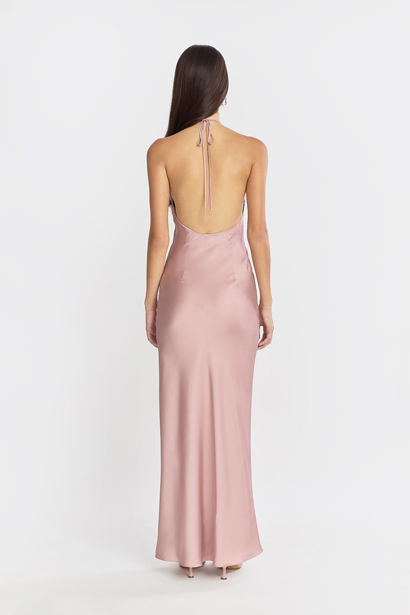HALTER BIAS MAXI SLIP DRESS IN DUSTY PINK - CULT MIA