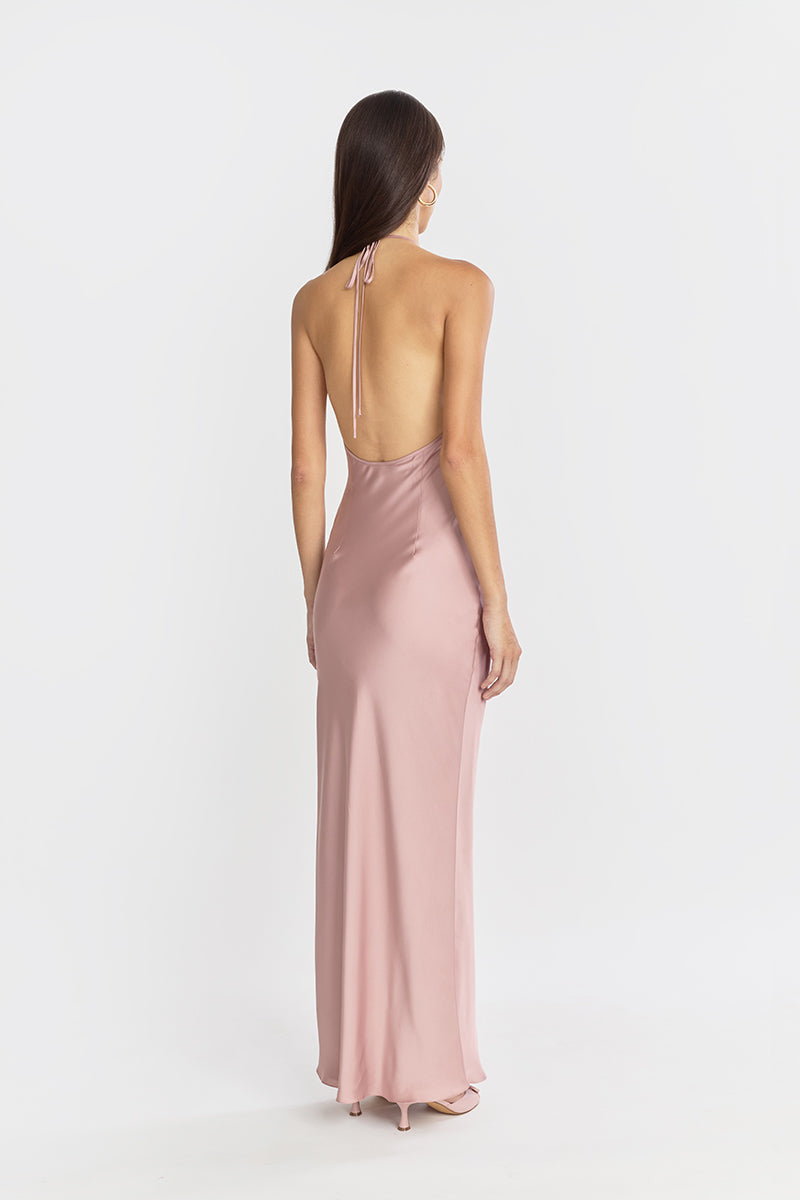 HALTER BIAS MAXI SLIP DRESS IN DUSTY PINK - CULT MIA