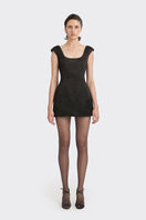 Black hand-pleated mini dress by Stolen Stores, featuring a stylish mini dress design with textured pleats.