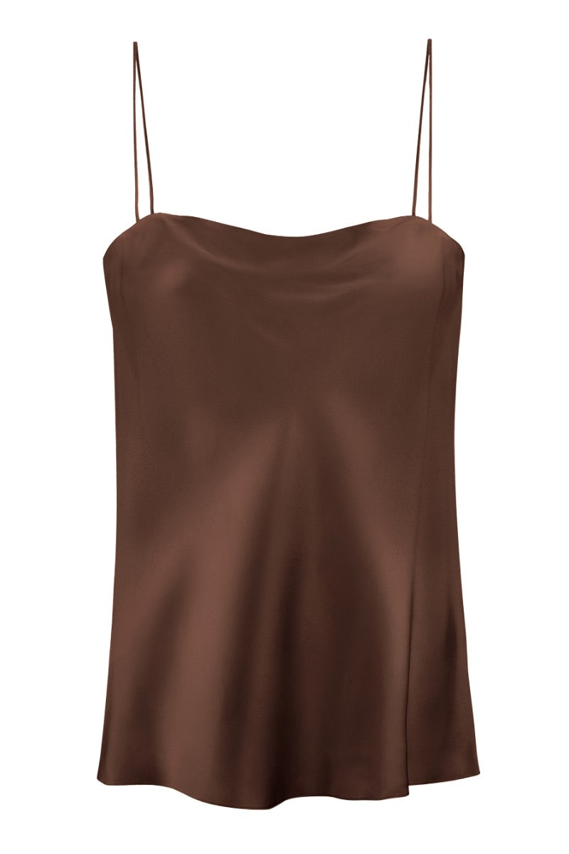 HANNA CHOCOLATE STRAIGHT-NECK SILK-SATIN CAMI TOP