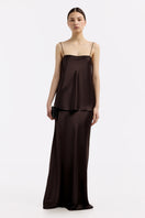 Serenity Hanna Espresso silk-satin camisole top with straight-neck design, elegant and smooth fabric for stylish wear.