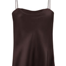 Serenity Hanna espresso silk-satin camisole top with straight-neck design, smooth fabric, and elegant fit.