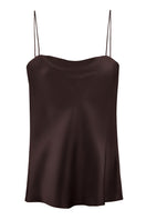 Serenity Hanna espresso silk-satin camisole top with straight-neck design, smooth fabric, and elegant fit.