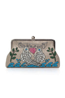 Multicolor Happiness Fish Classic clutch bag by Sarah's Bag with detailed fish design and vibrant, artistic pattern.