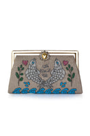 Multicolor Happiness Fish Grace clutch bag by Sarah's Bag featuring vibrant fish design and intricate detailing.