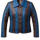 Double A Harper striped leather jacket in blue and brown, stylish men's jacket with a classic design and quality leather finish.