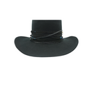 Modern Monarchie Harper hat in onyx, stylish wide-brim hat made of soft material with a decorative band, front view.