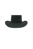 Modern Monarchie Harper hat in onyx, stylish wide-brim hat made of soft material with a decorative band, front view.
