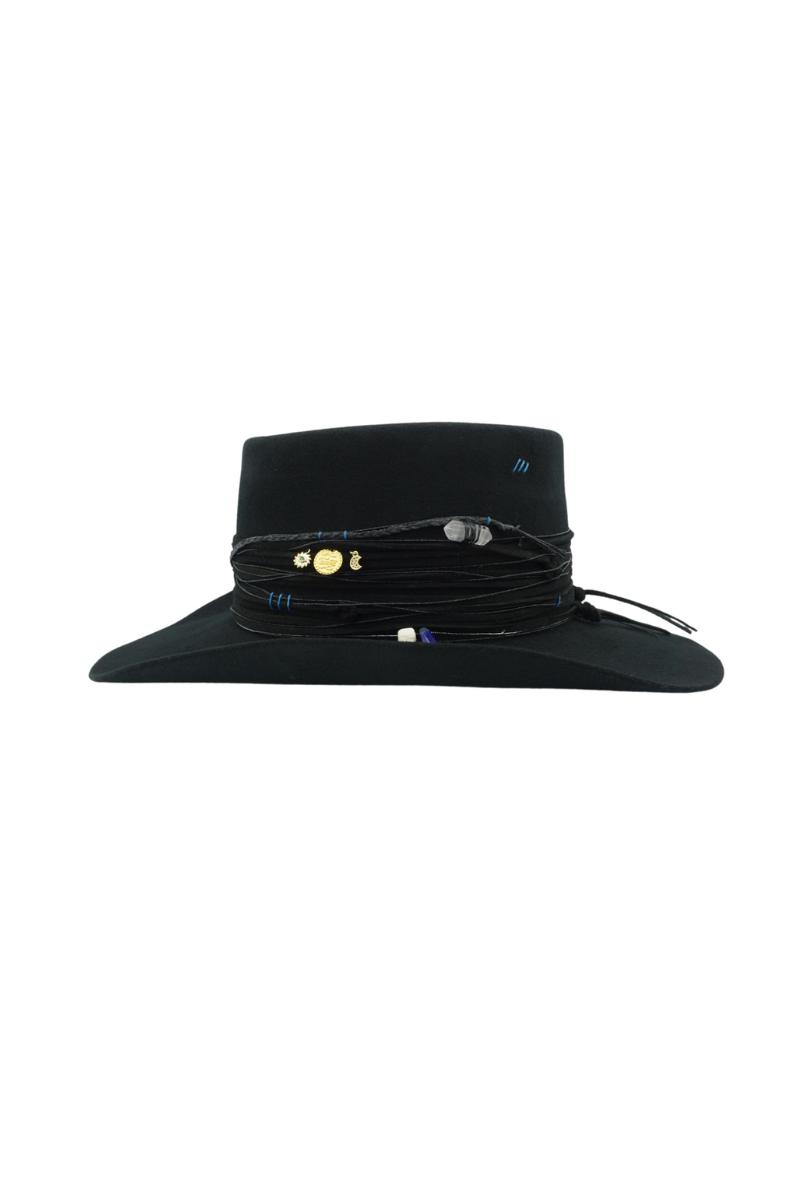Modern Monarchie Harper hat in onyx color, stylish wide-brim hat with a sleek design for fashionable sun protection.