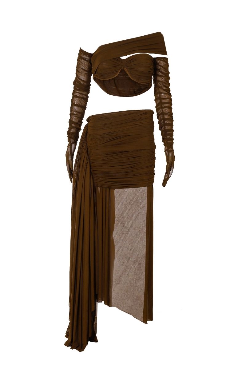 HARRIET BROWN CROP TOP AND SKIRT SET - CULT MIA