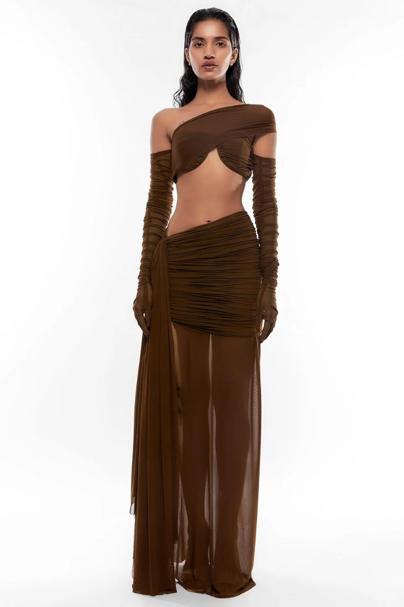 HARRIET BROWN CROP TOP AND SKIRT SET - CULT MIA