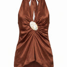 Summer Away Havana top in clay, a stylish women's sleeveless top with a relaxed fit and V-neck neckline, perfect for casual wear.