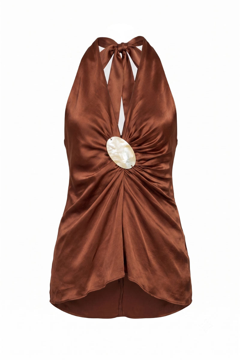 Summer Away Havana top in clay, stylish sleeveless blouse with a relaxed fit and lightweight fabric.
