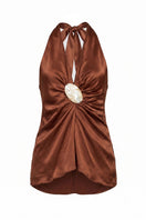 Summer Away Havana top in clay, a stylish women's sleeveless top with a relaxed fit and V-neck neckline, perfect for casual wear.