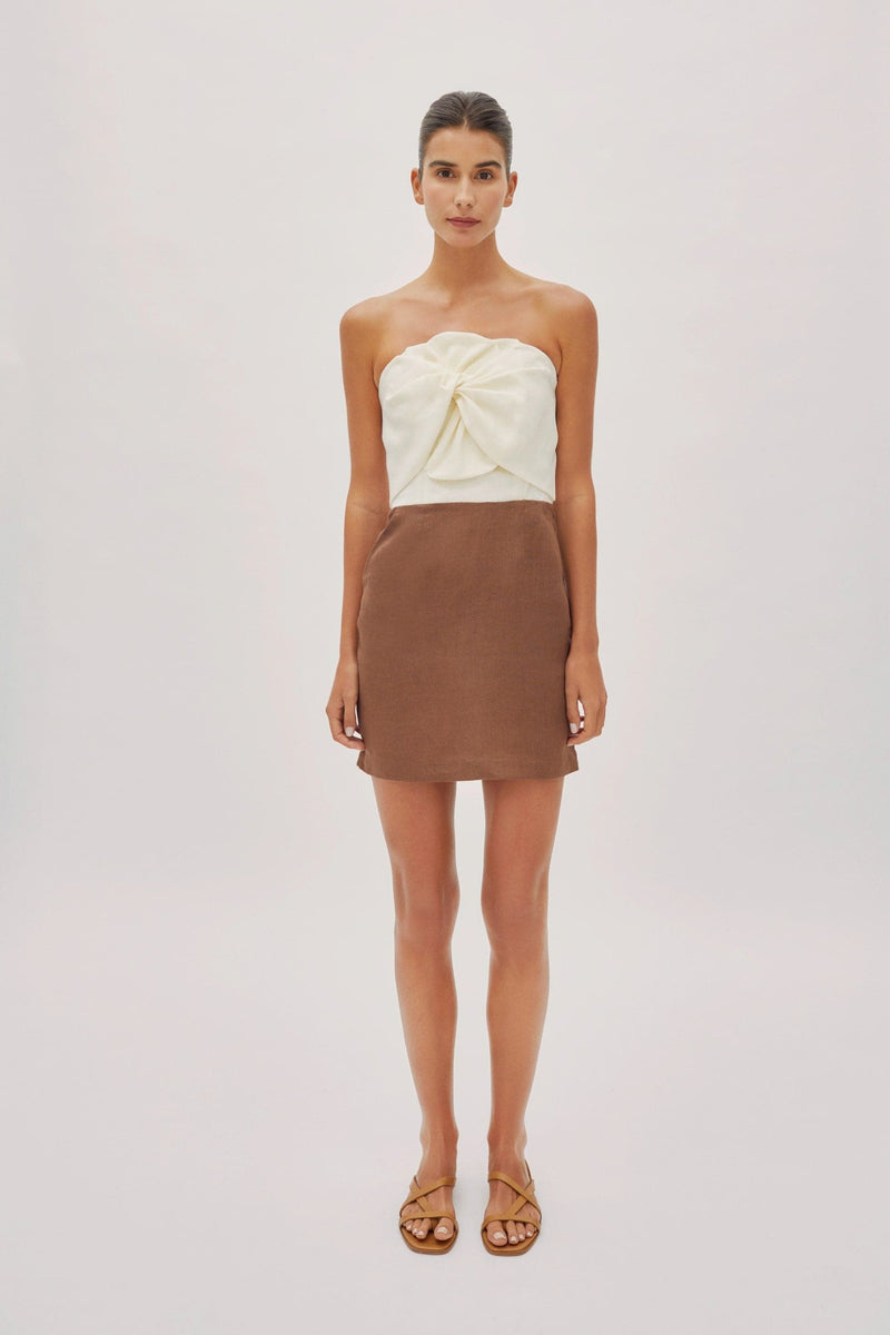 HAZEL TWO-TONE LINEN TWIST MINI DRESS - CULT MIA