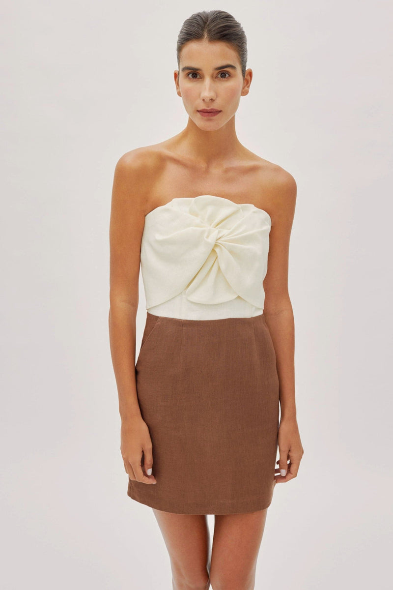 HAZEL TWO-TONE LINEN TWIST MINI DRESS - CULT MIA