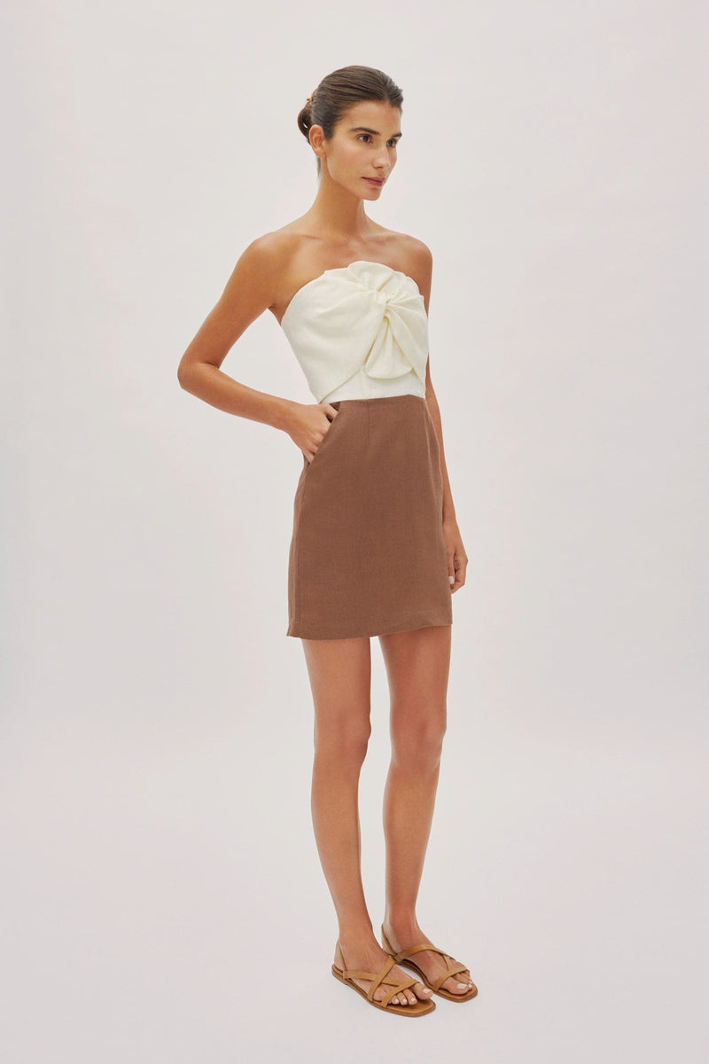 HAZEL TWO-TONE LINEN TWIST MINI DRESS - CULT MIA