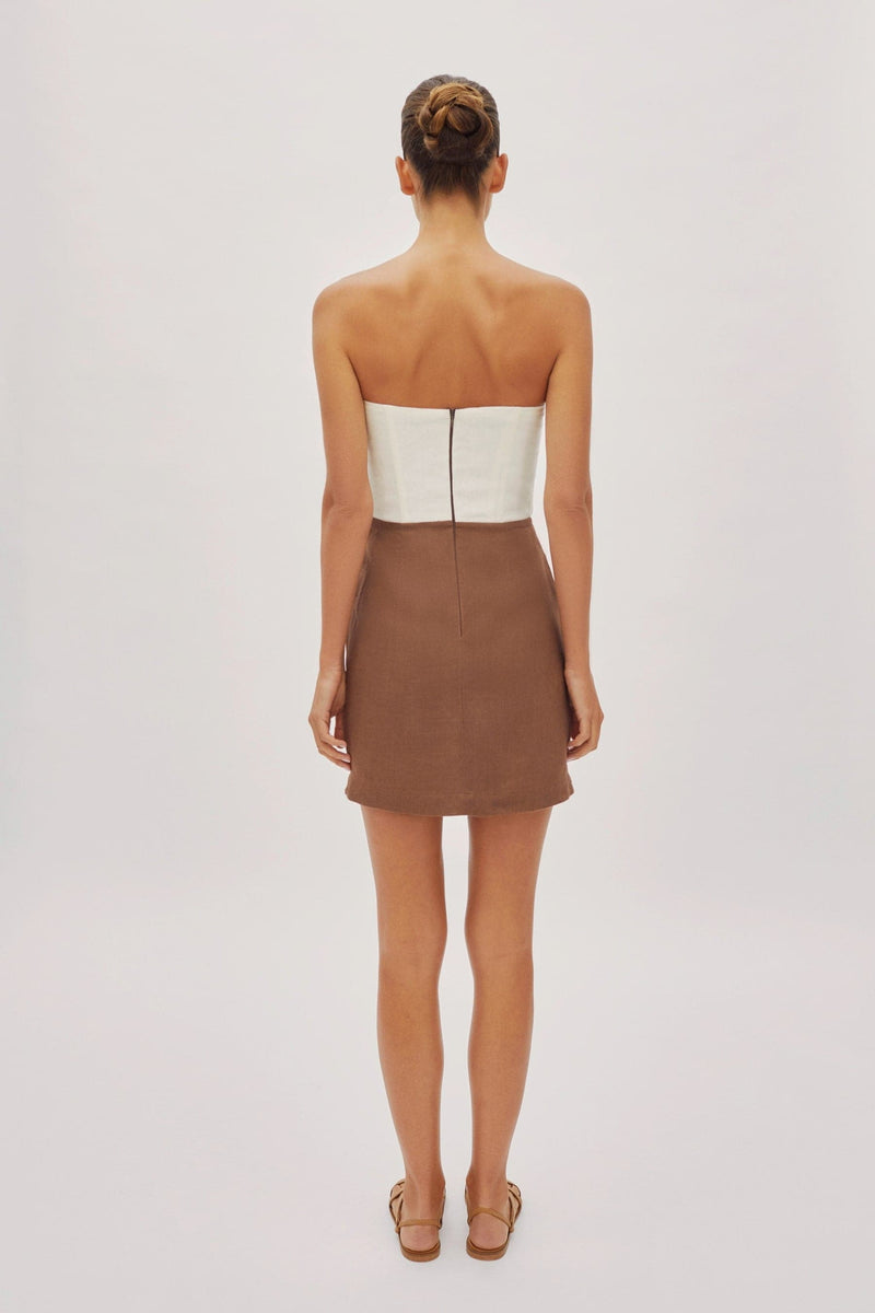HAZEL TWO-TONE LINEN TWIST MINI DRESS - CULT MIA