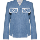 Blue Liya Heart Pocket Jacket featuring a stylish heart-shaped pocket design on the front.