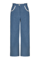 Blue Liya Heart Pocket Jeans featuring stylish front pockets and a modern fit, perfect for casual wear.