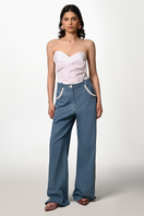 Blue Liya Heart Pocket Jeans featuring stylish heart-shaped pockets and a classic denim fit.