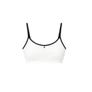 Verdelimon Heaven bikini top in white and black with adjustable straps, displayed from the front.