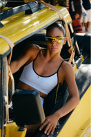 Verdelimon Heaven bikini top in white and black with a sleek, stylish design, perfect for swimwear and beachwear.