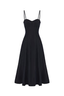 Nana Jacqueline Heidi corset midi dress in blue, front view showcasing fitted bodice and elegant flowy skirt.