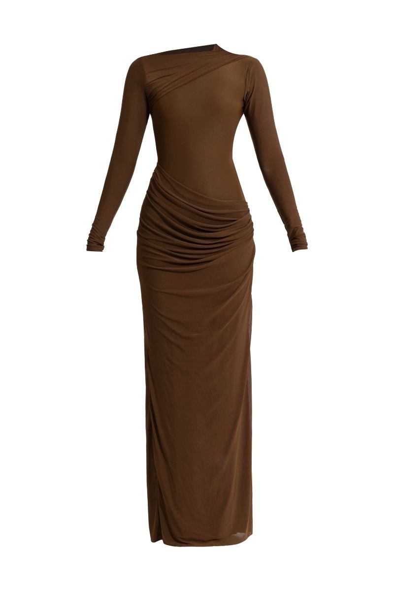 HENA CHOCOLATE BROWN MAXI DRESS - CULT MIA