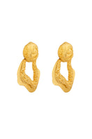 Gold Hera earrings by Jude Benhalim, showcasing elegant side view with detailed design and polished finish.