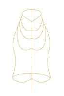 Gold body chain jewelry with hexagonal dangle and drop details, designed to be worn as stylish body jewelry.