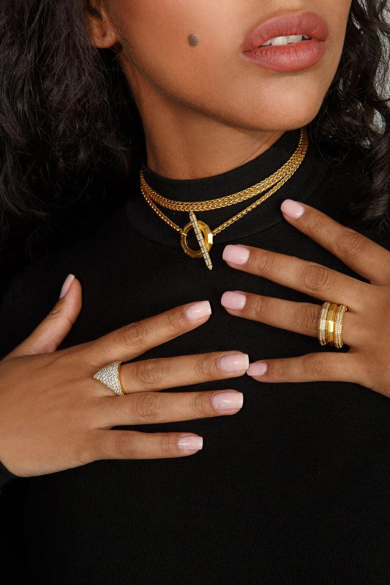 Gold HEX MATTE RING by Velvet Desert, close-up of the geometric, matte-finish ring showcasing its modern design.