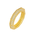 Gold HEX PAVÉ RING by Velvet Desert featuring a geometric hexagon design with sparkling pave accents.