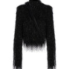 Black high-neck fur top by Tayfun Kaba, featuring a plush fur collar and sleek design, ideal for stylish winter wear.