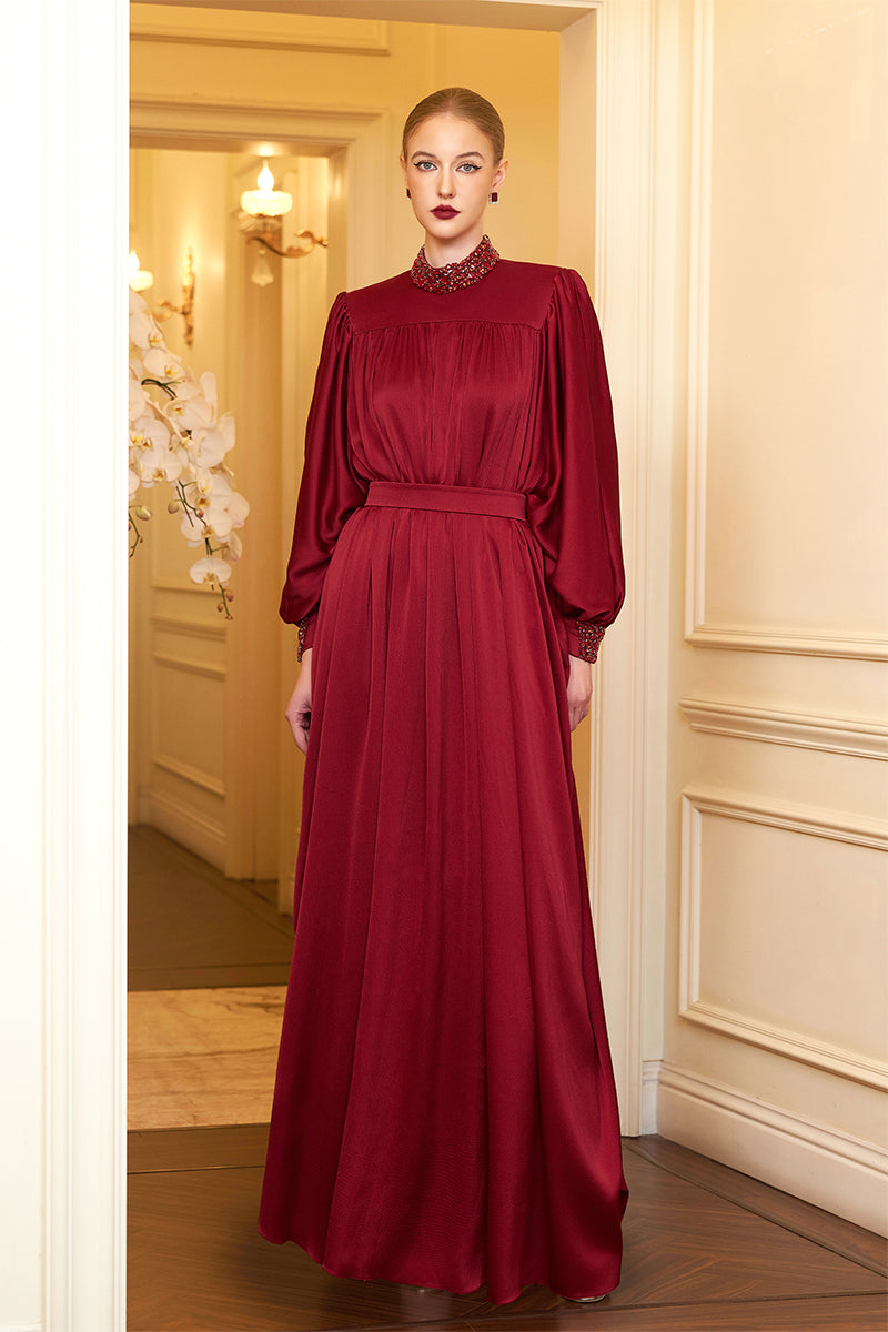 RUBY HIGH NECKLINE BOUFFANT SLEEVES GOWN - CULT MIA