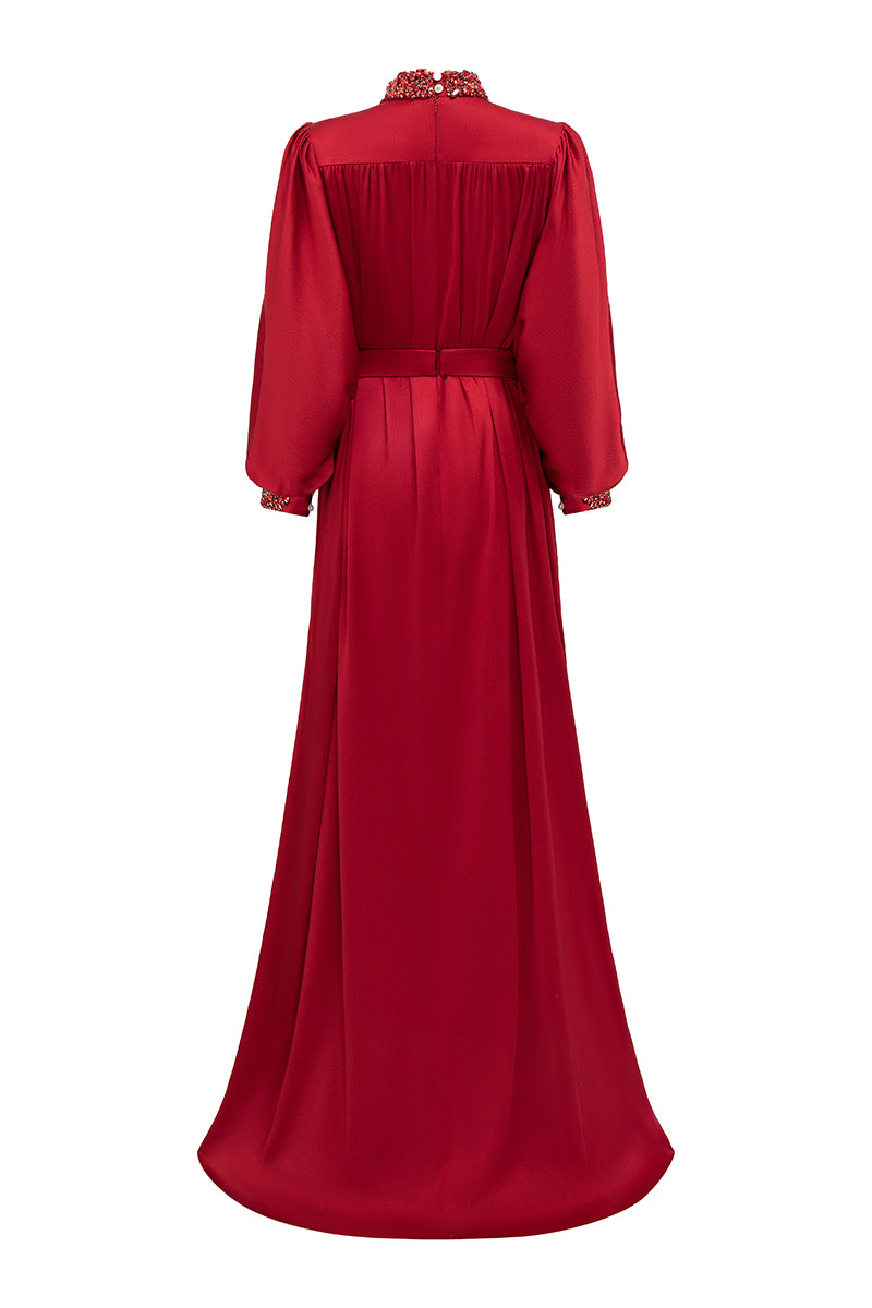 RUBY HIGH NECKLINE BOUFFANT SLEEVES GOWN - CULT MIA