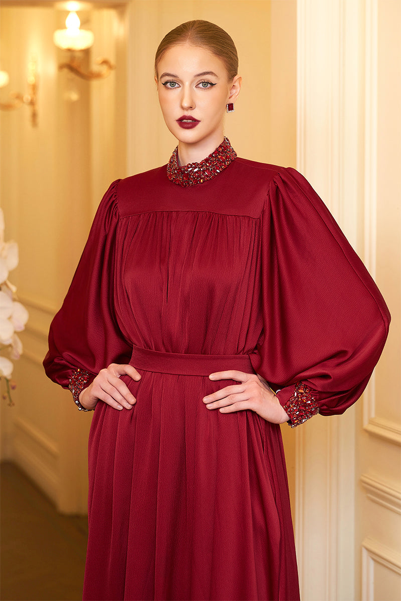 RUBY HIGH NECKLINE BOUFFANT SLEEVES GOWN - CULT MIA