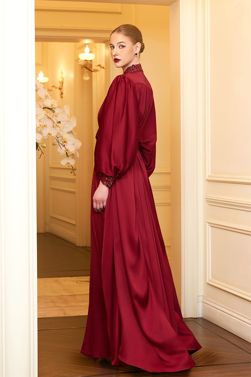 RUBY HIGH NECKLINE BOUFFANT SLEEVES GOWN - CULT MIA