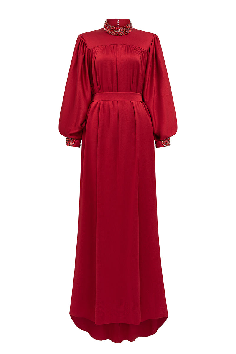 RUBY HIGH NECKLINE BOUFFANT SLEEVES GOWN - CULT MIA