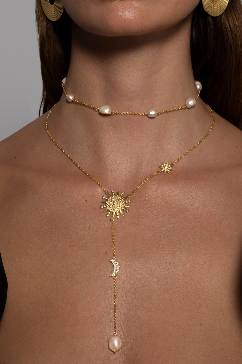 Elegant high priestess pearl choker necklace by Lavani Jewels featuring a sleek design with lustrous pearls.