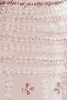 Pink crystal-embellished A-line maxi gown by Happy Clothing, featuring flowing fabric and elegant design for special occasions.