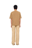Back view of URA men's HIS T-shirt in sandy beige, casual tops made from soft fabric with a relaxed fit.