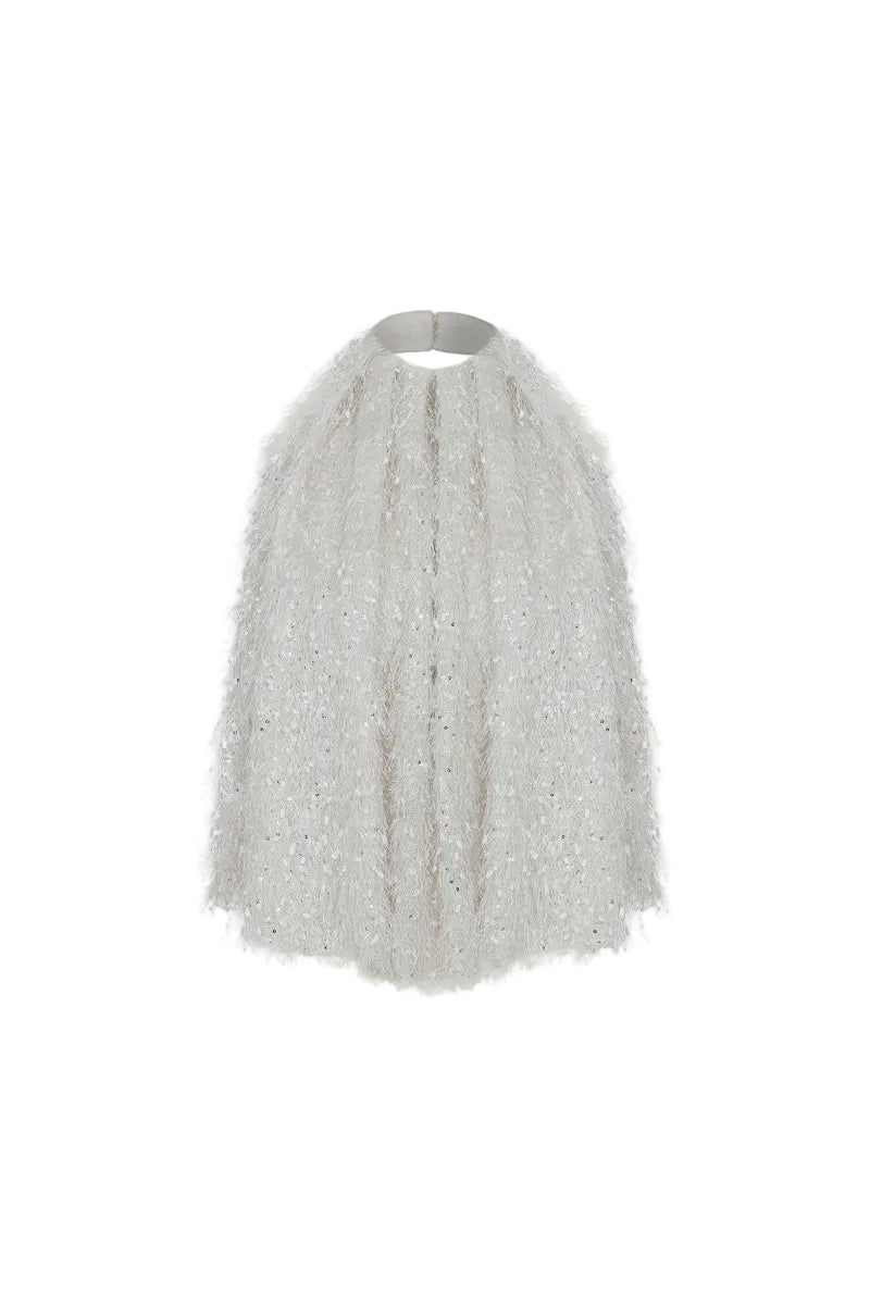 Studio NK IDIL ivory top, lightweight sleeveless blouse with a relaxed fit, shown on a hanger.